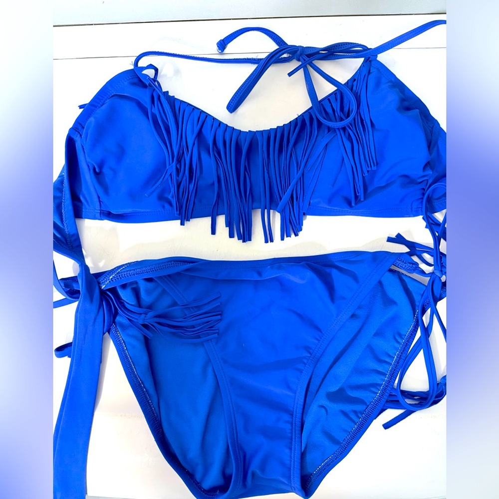 Ladies Xhilaration Blue Fringe 2 Piece Bikini Bathing Suit Sz. Large